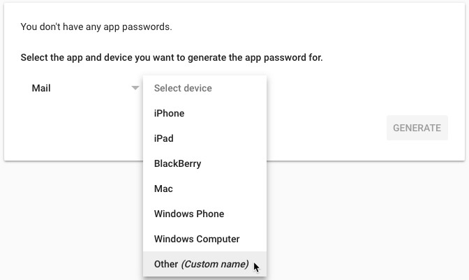 Add new App Password for old Gmail account