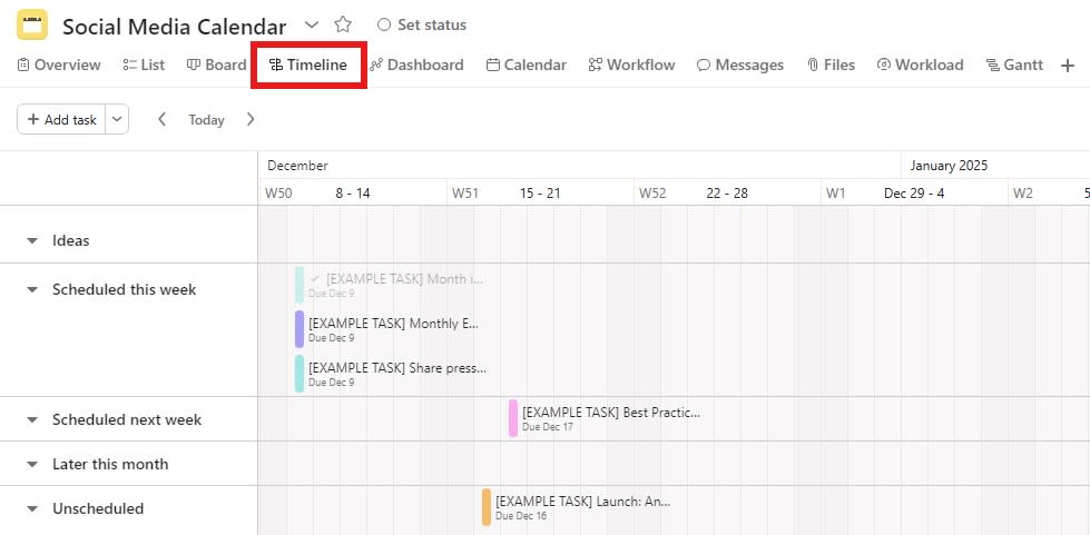 The Timeline view in Asana