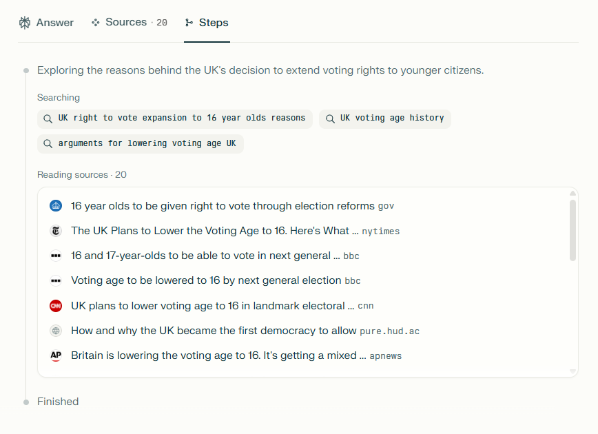 The Steps tab in Perplexity
