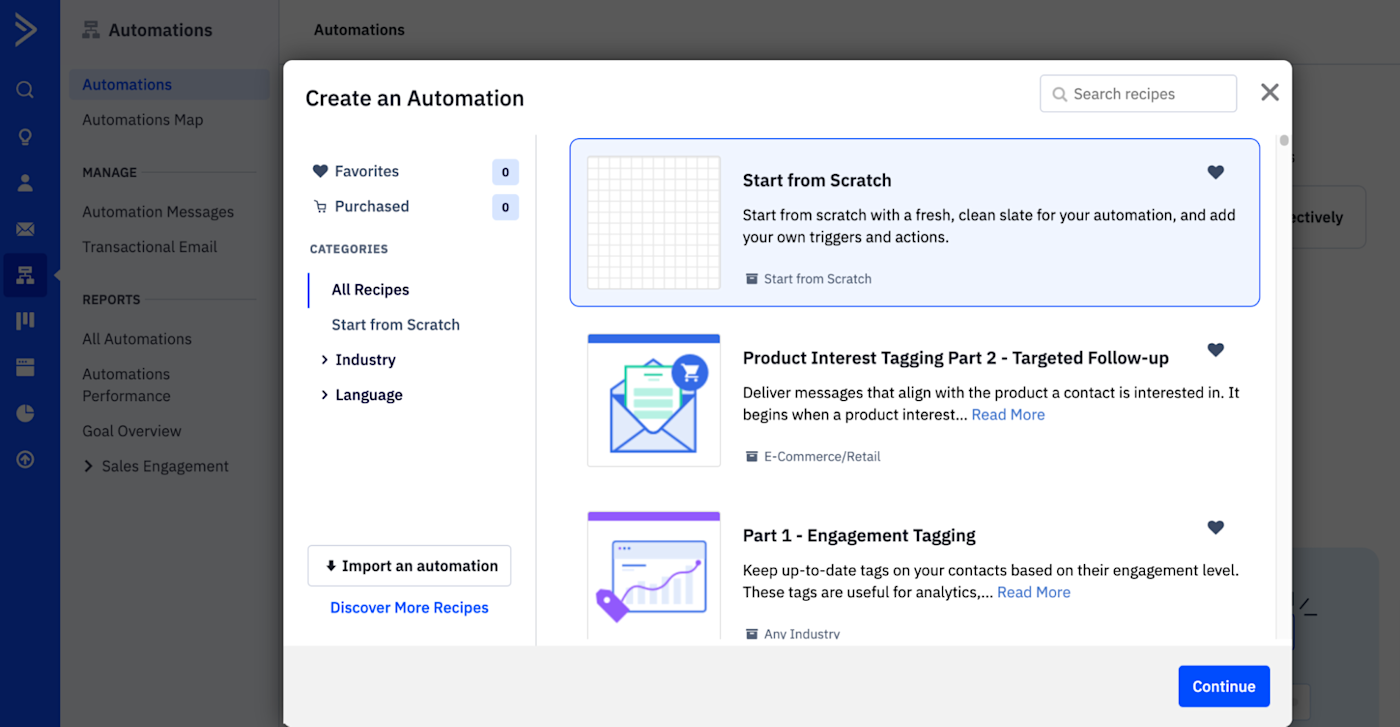 Automation templates in ActiveCampaign