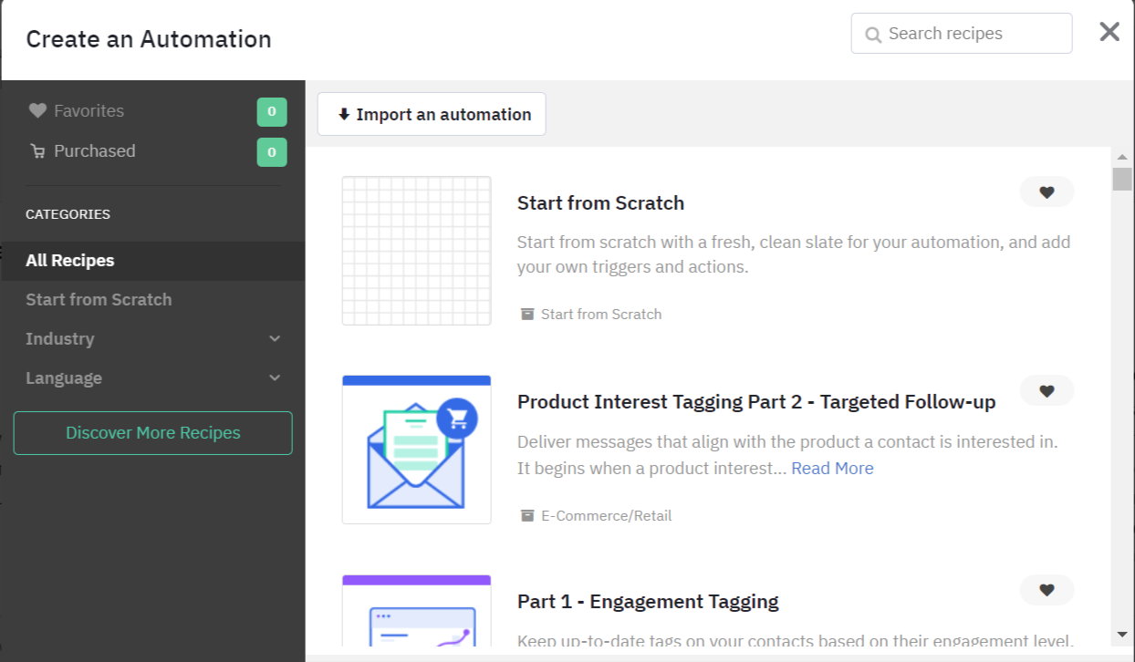 Automation templates in ActiveCampaign