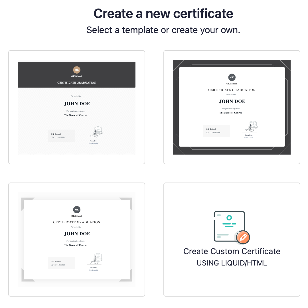 Teachable certificate templates