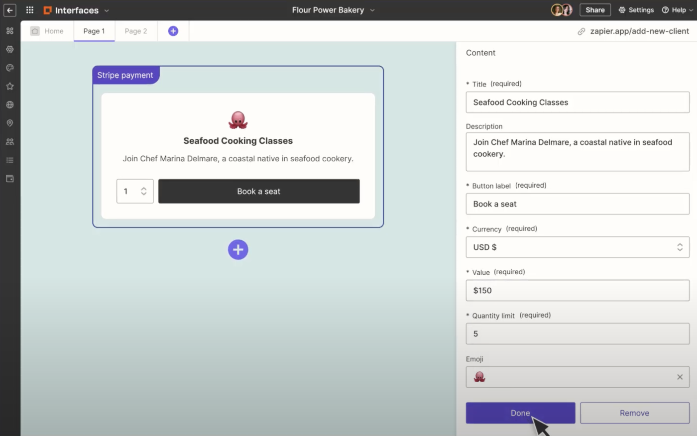 Screenshot of payment component in Interfaces