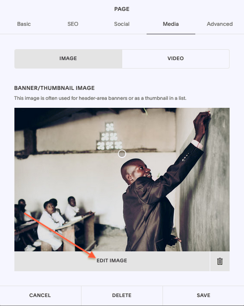 Editing images in Squarespace
