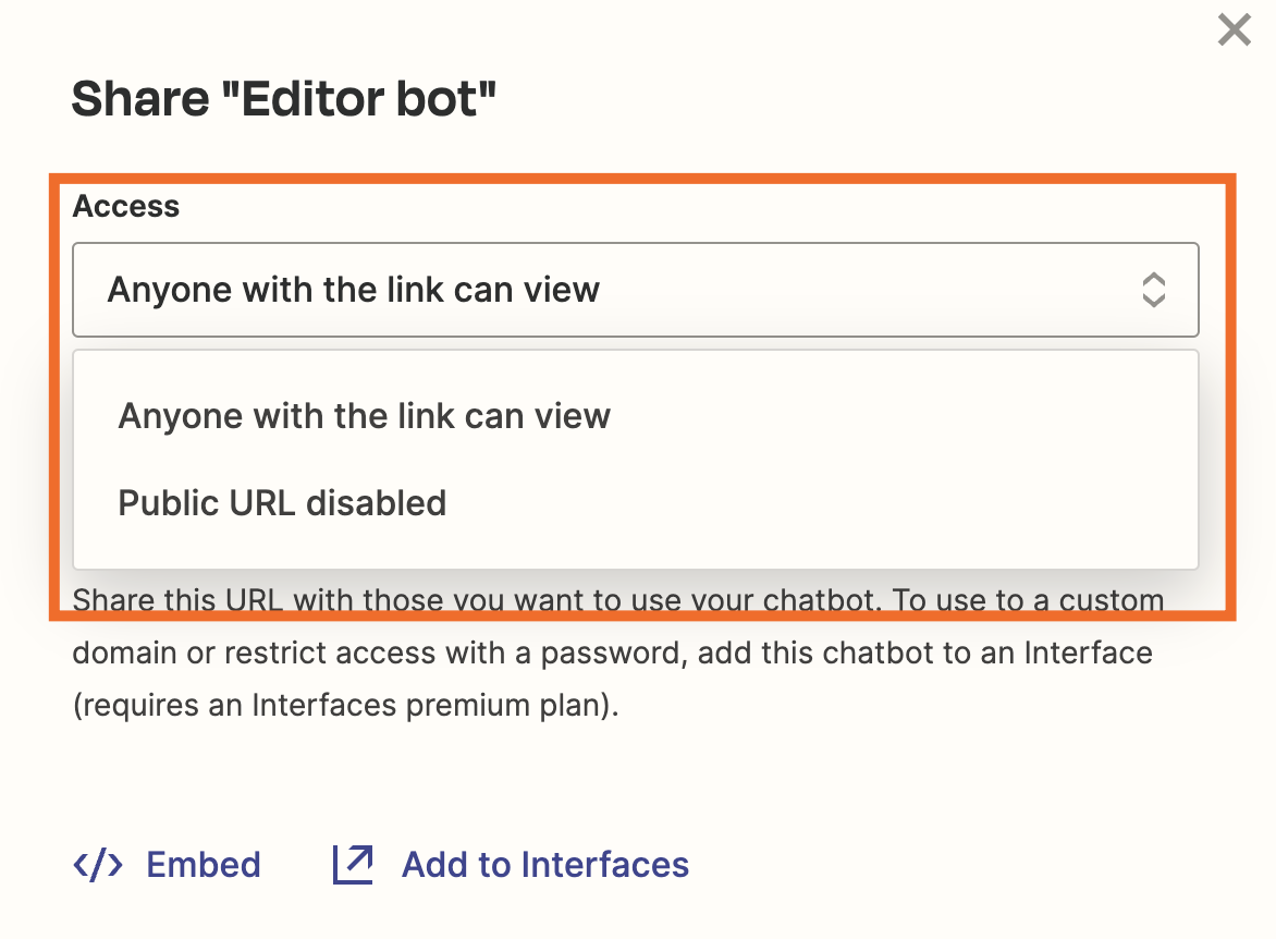 Screenshot of editor bot access