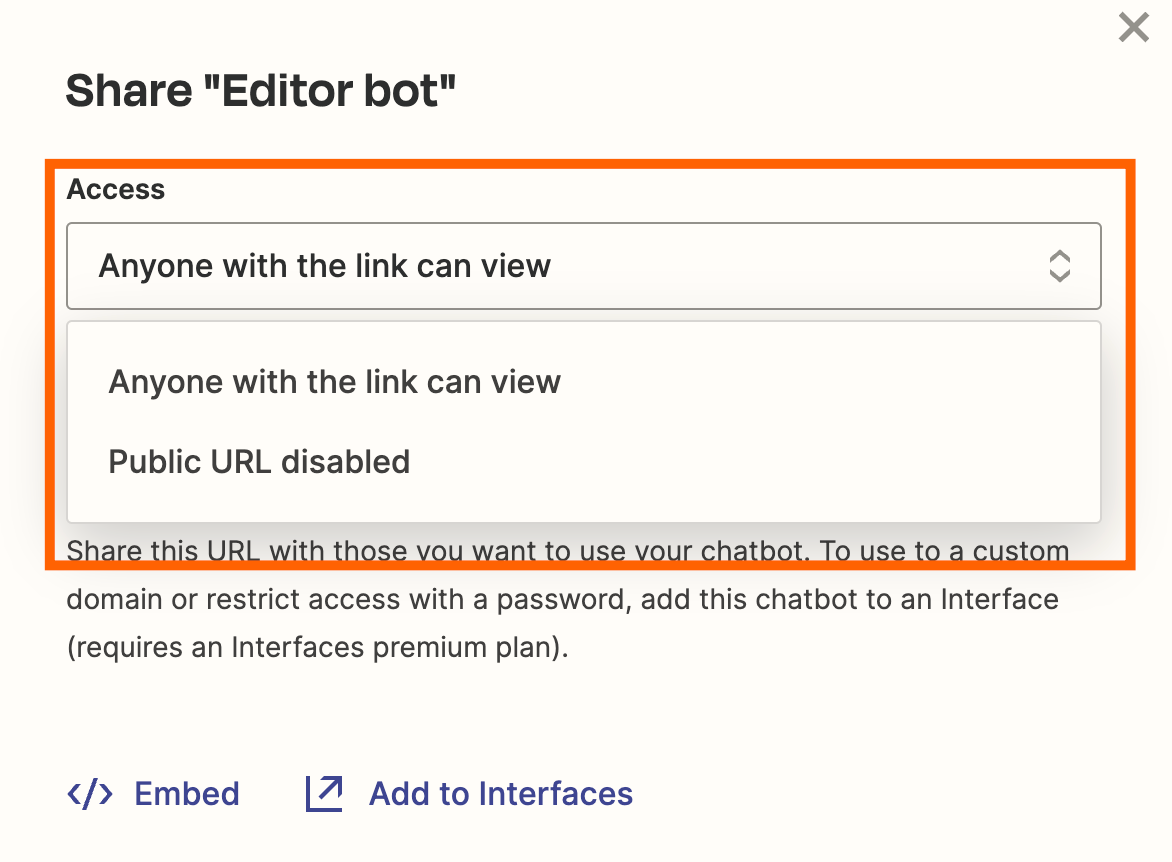 Screenshot of editor bot access