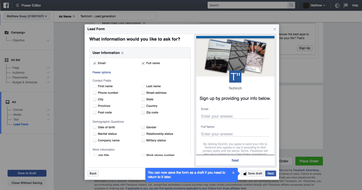 Facebook Lead Ads Screenshot