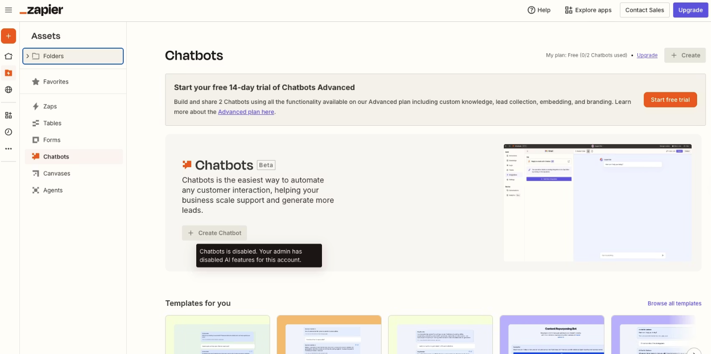 Disable chatbots access within your account