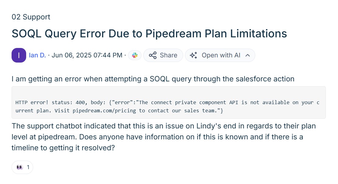 A customer reporting an error because of third-party integrations