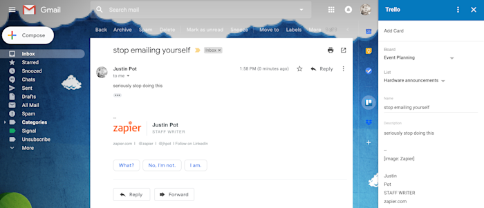 Trello for Gmail screenshot