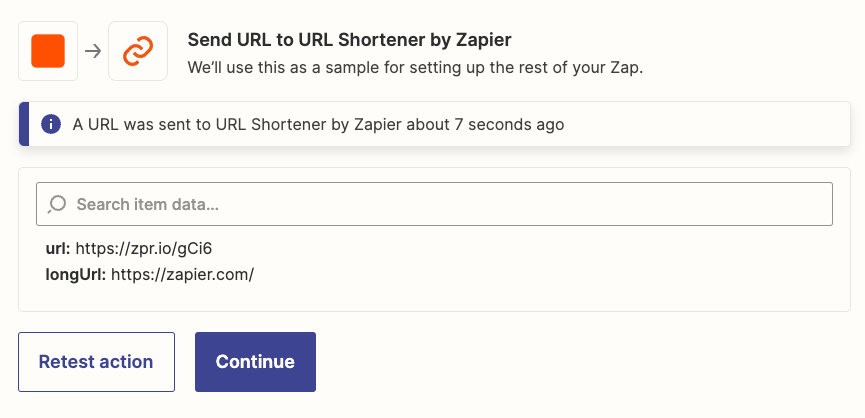 Test the URL Shortener action and review the result.