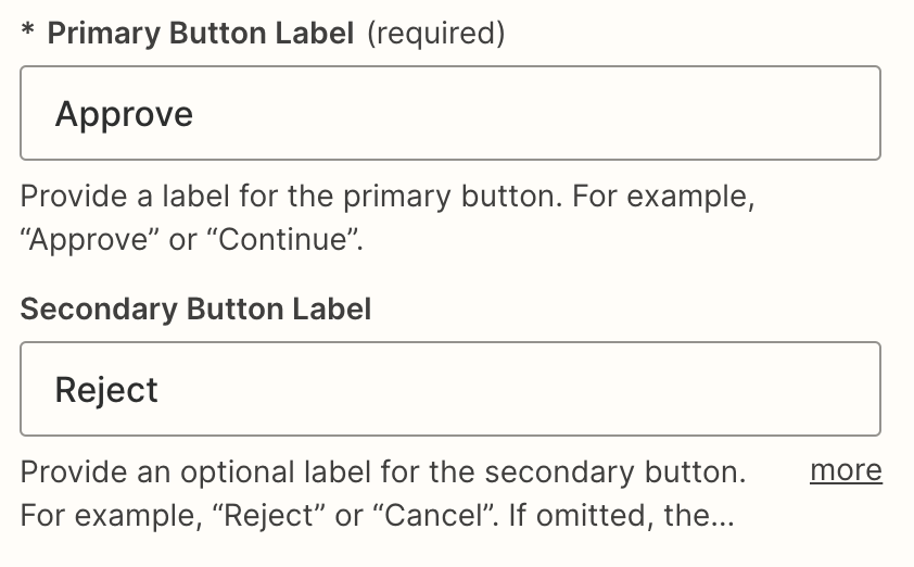 Screenshot of primary and secondary button labels in Tables