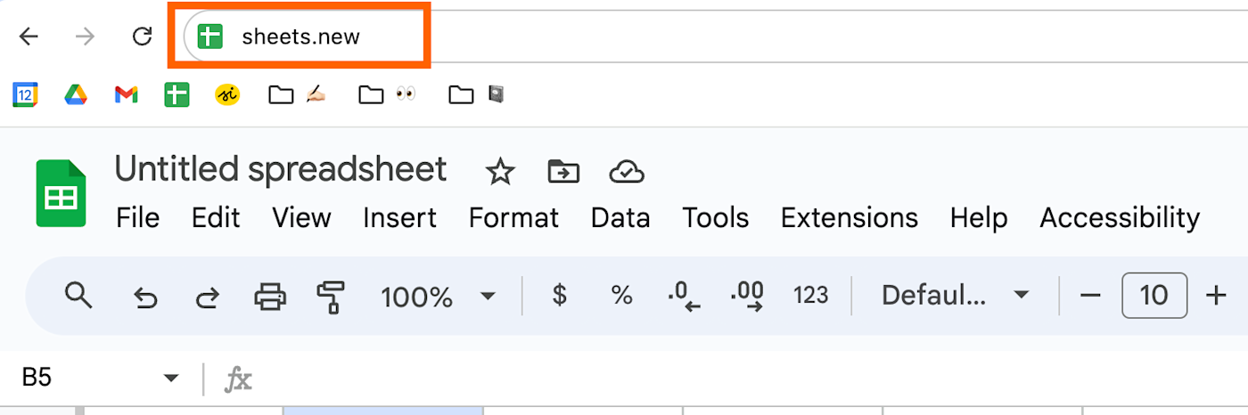 How to create a spreadsheet in Google Sheets from a browser's address bar.