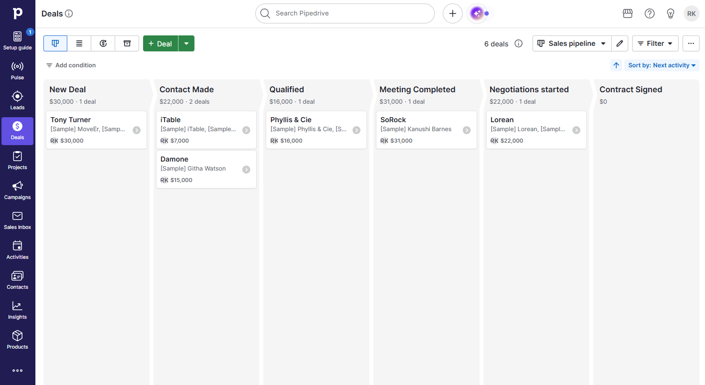 Pipedrive's pipeline view