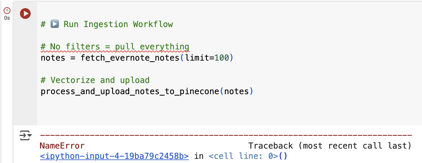 An unsuccessful run in Google Colab