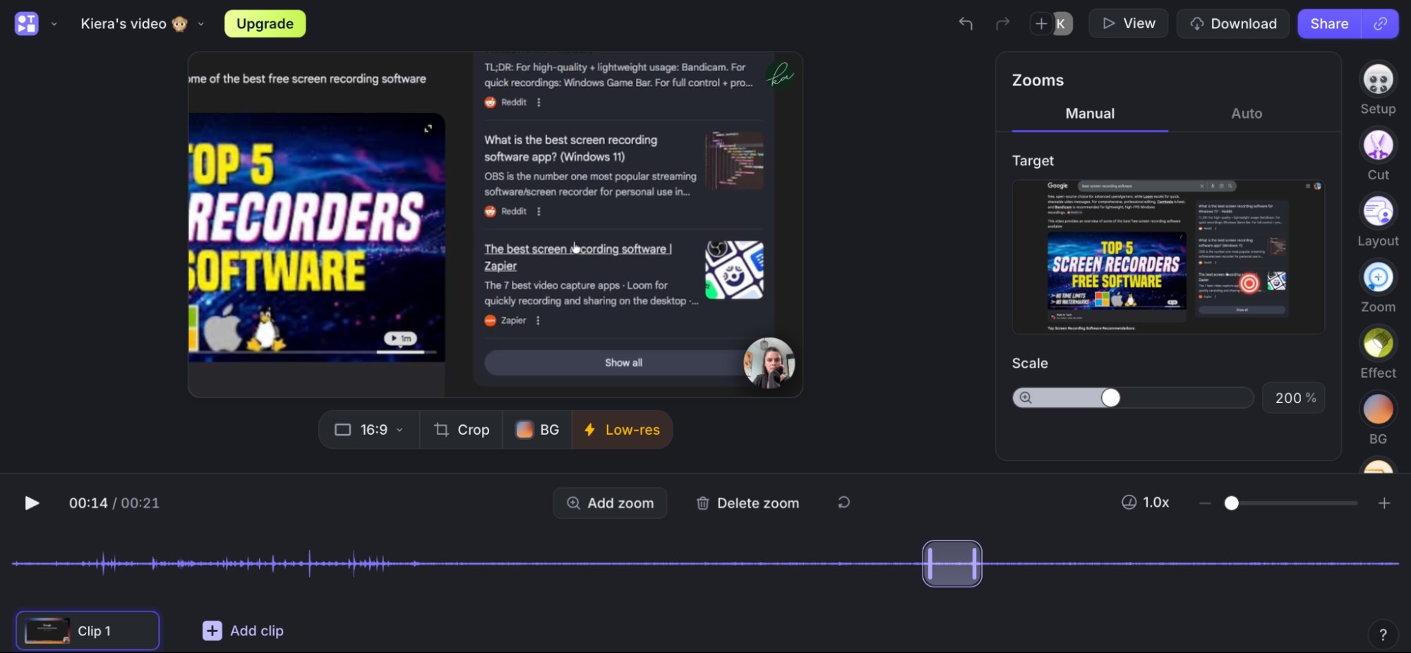 Tella, our pick for the best screen recording software for beginner-friendly advanced editing