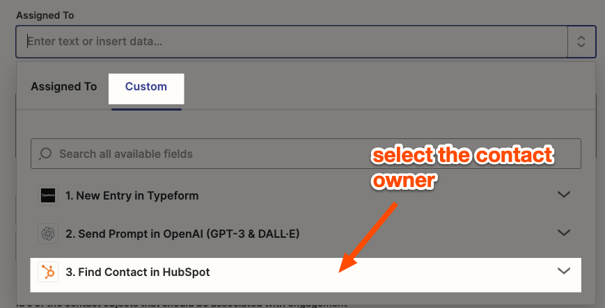 Select the Contact Owner from the previous Zap step.