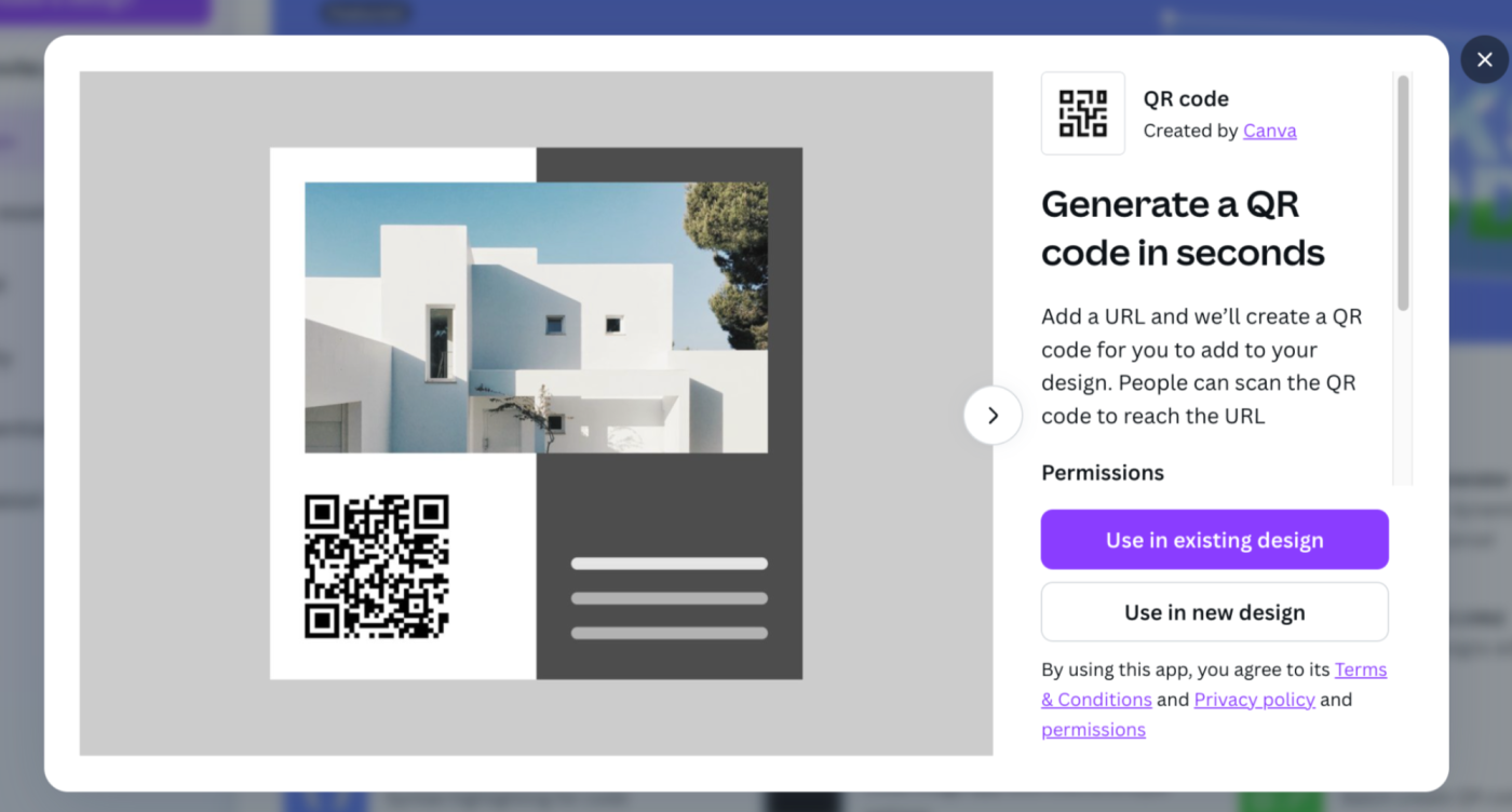 QR code app in Canva. 