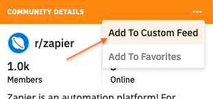 Add to custom feed button