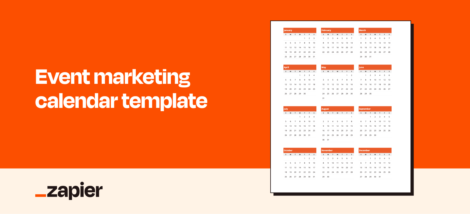 Screenshot of a social media marketing calendar template.