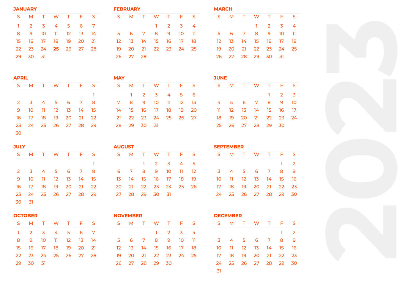 Screenshot of a social media marketing calendar template for 2023.