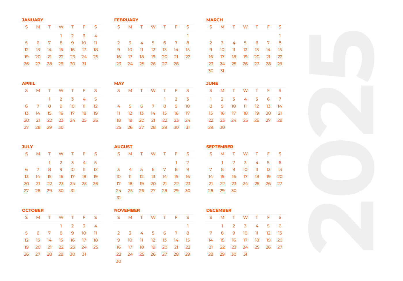 Screenshot of a social media marketing calendar template for 2025.