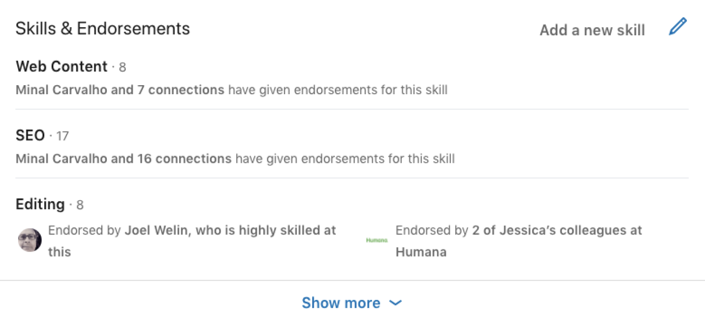 LinkedIn skills and endorsements