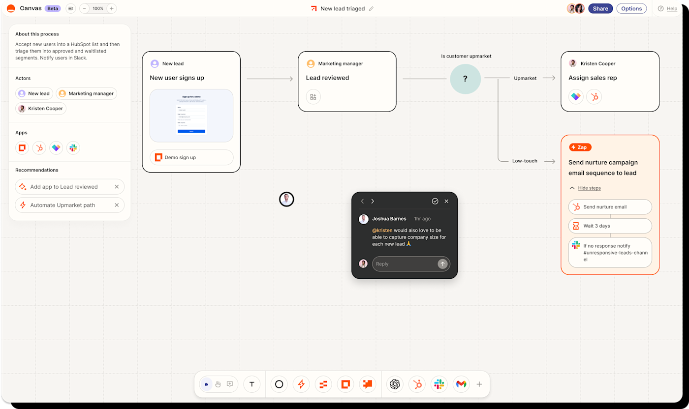 Share feedback on a workflow by adding comments within Canvas.