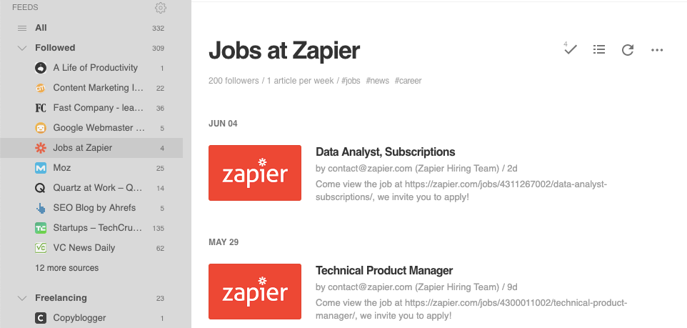 Zapier job openings RSS feed