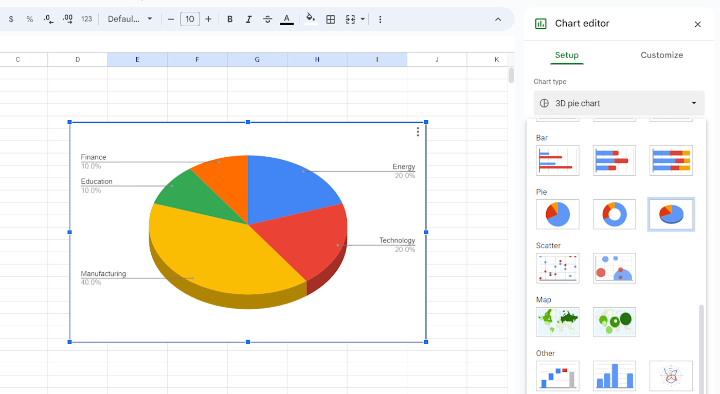 Screenshot of 3D chart in Sheets