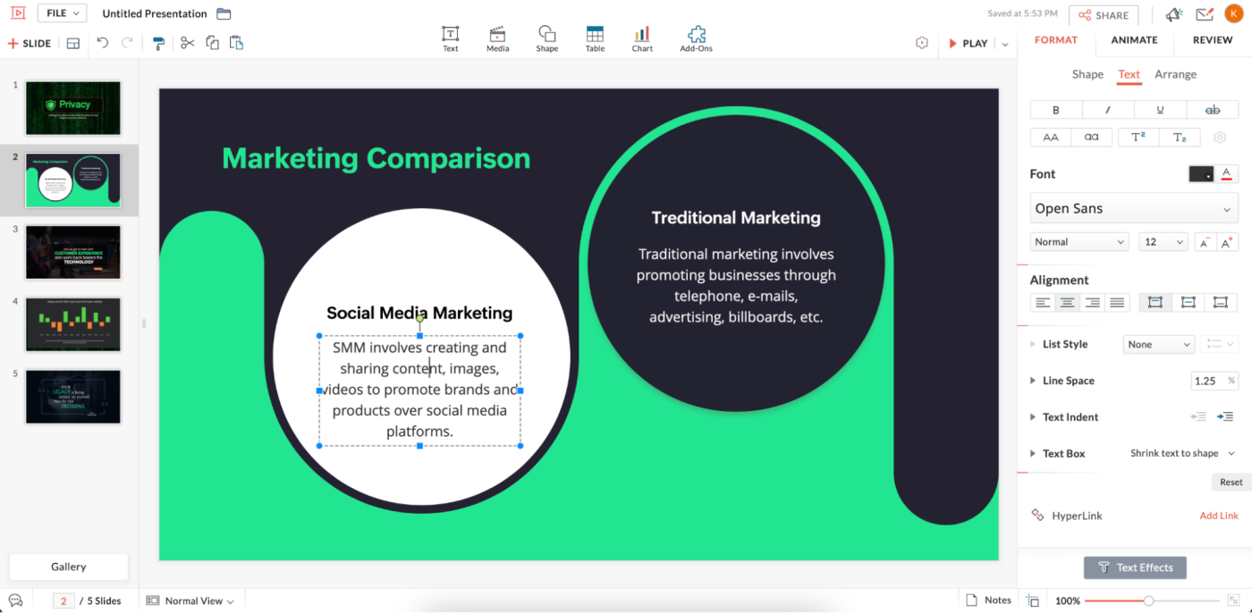 Zoho Show, our pick for the best simple presentation app