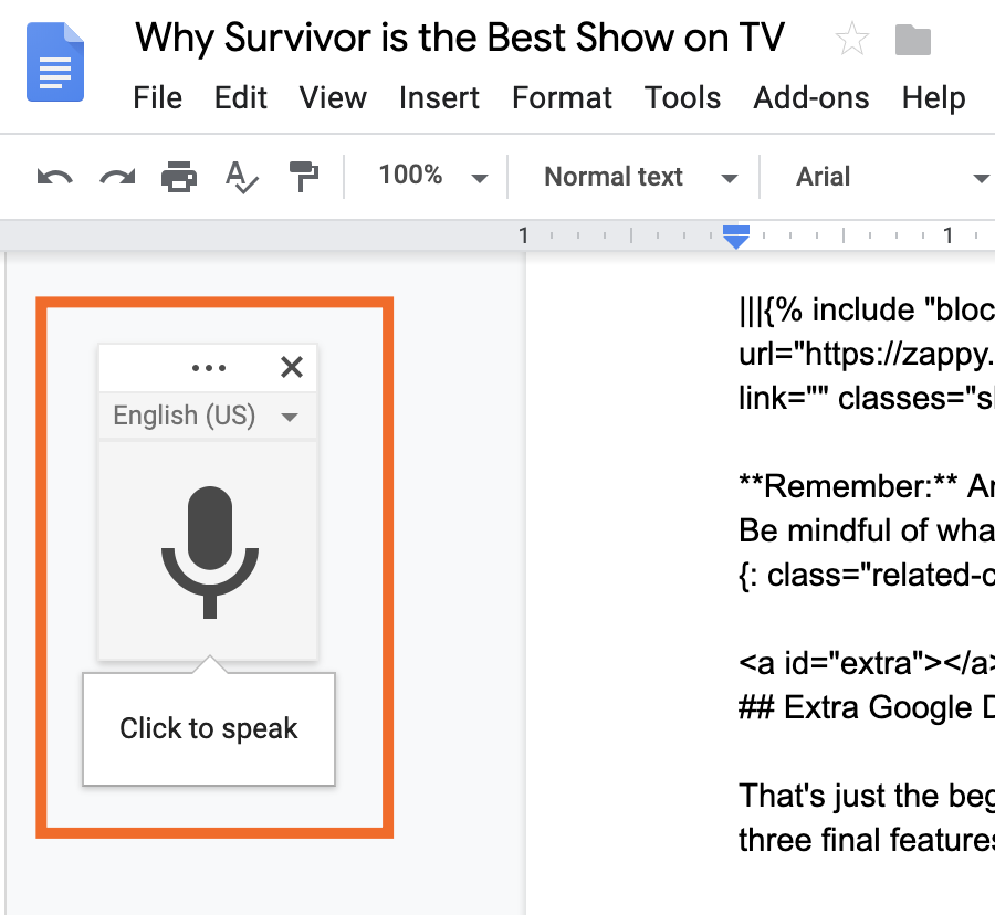 Microphone icon in Google Docs