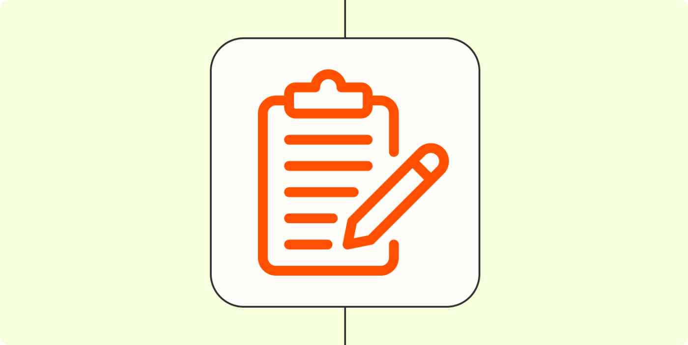 An icon of a notepad with pen on an orange background