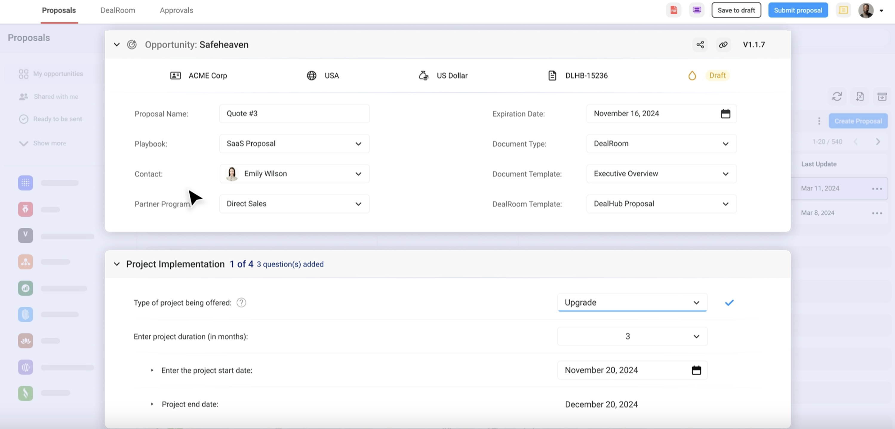 A screenshot of DealHub, a CPQ software vendor.