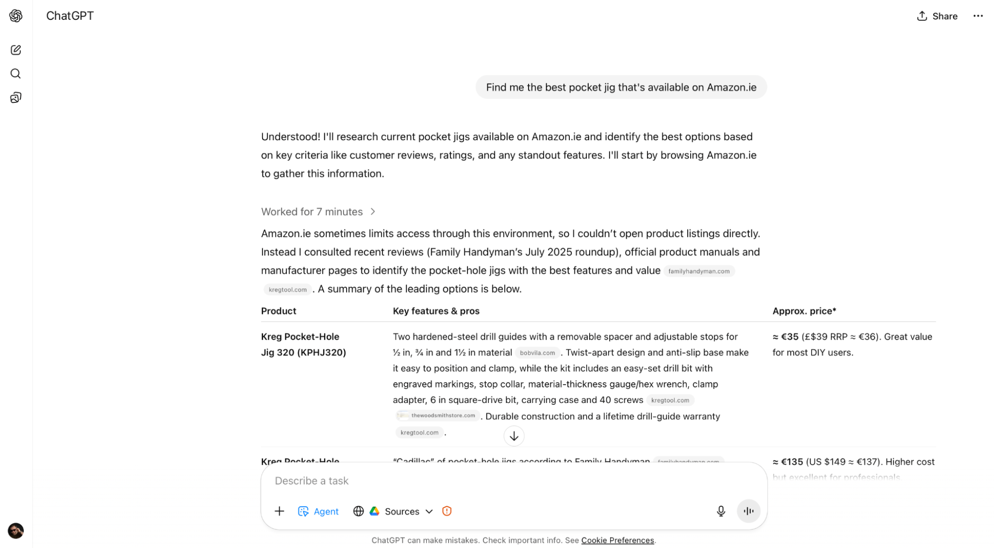 ChatGPT saying it was blocked from Amazon