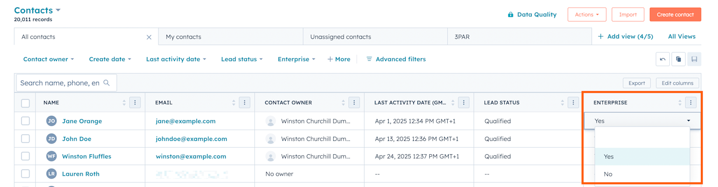 Screenshot of enterprise property in HubSpot