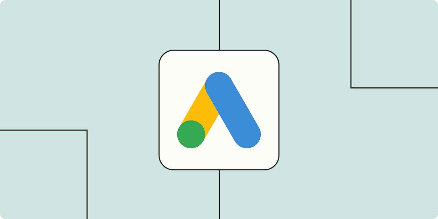 A hero image of the Google Ads app logo on a light blue background.