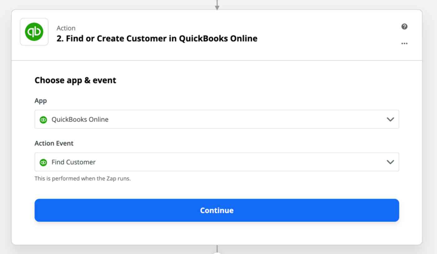 8354616970d03e84e5d29b2431a36da3 Action set-up: 2. Find or Create Customer in QuickBooks Online