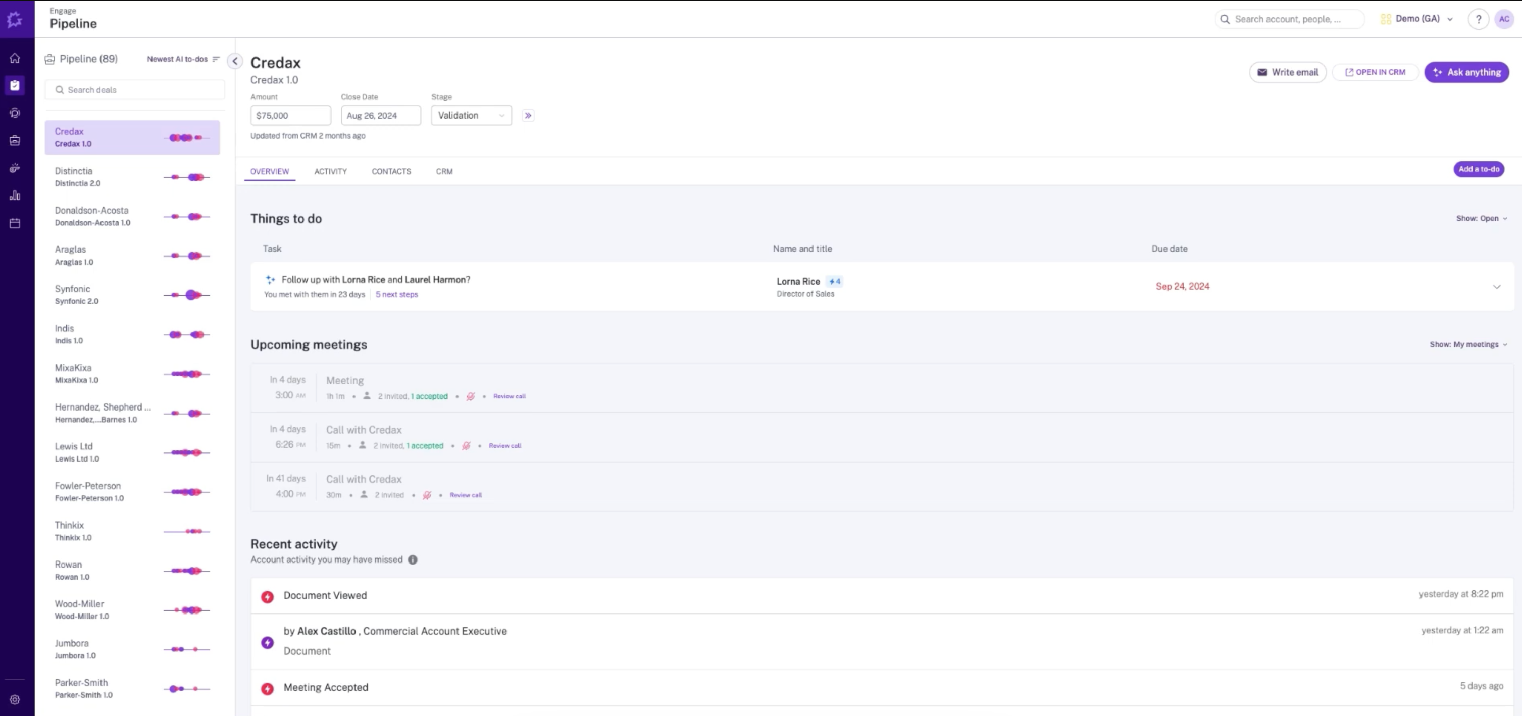 A screenshot of Gong, a sales tool.