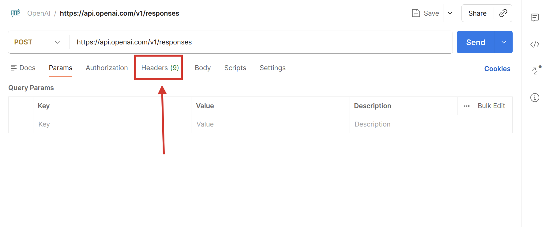 Clicking the Headers tab