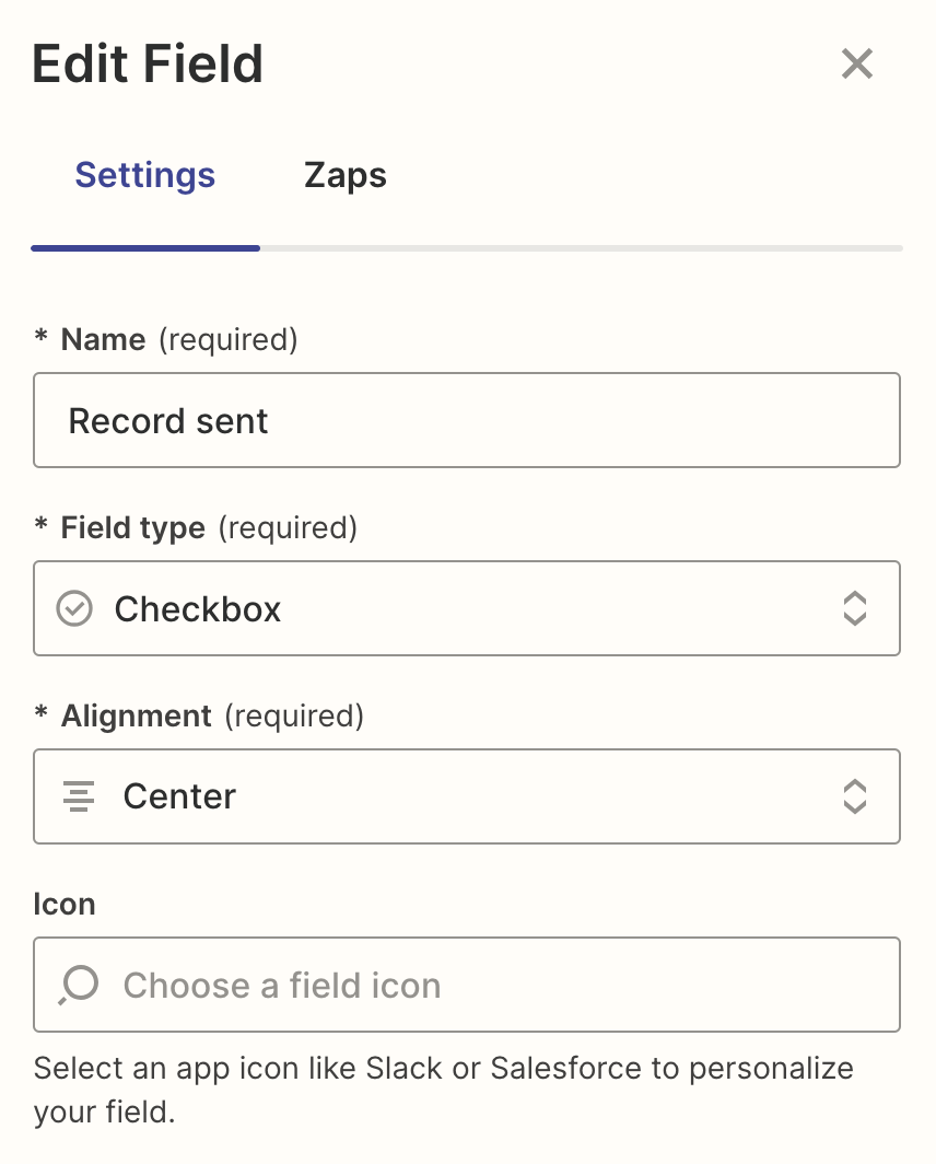 Screenshot of checkbox field