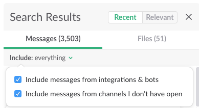Slack search filter