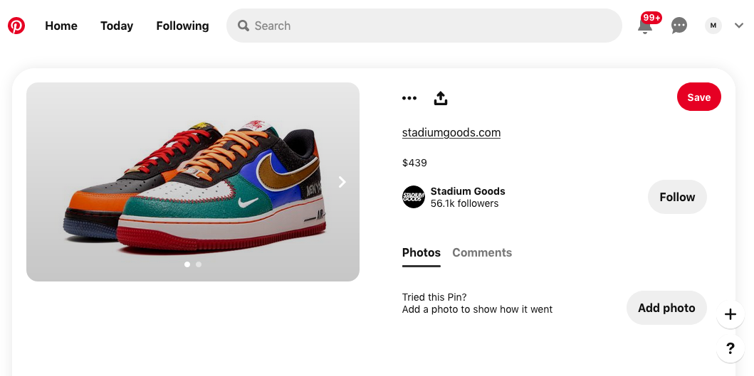 A Pin for a shoe on Pinterest