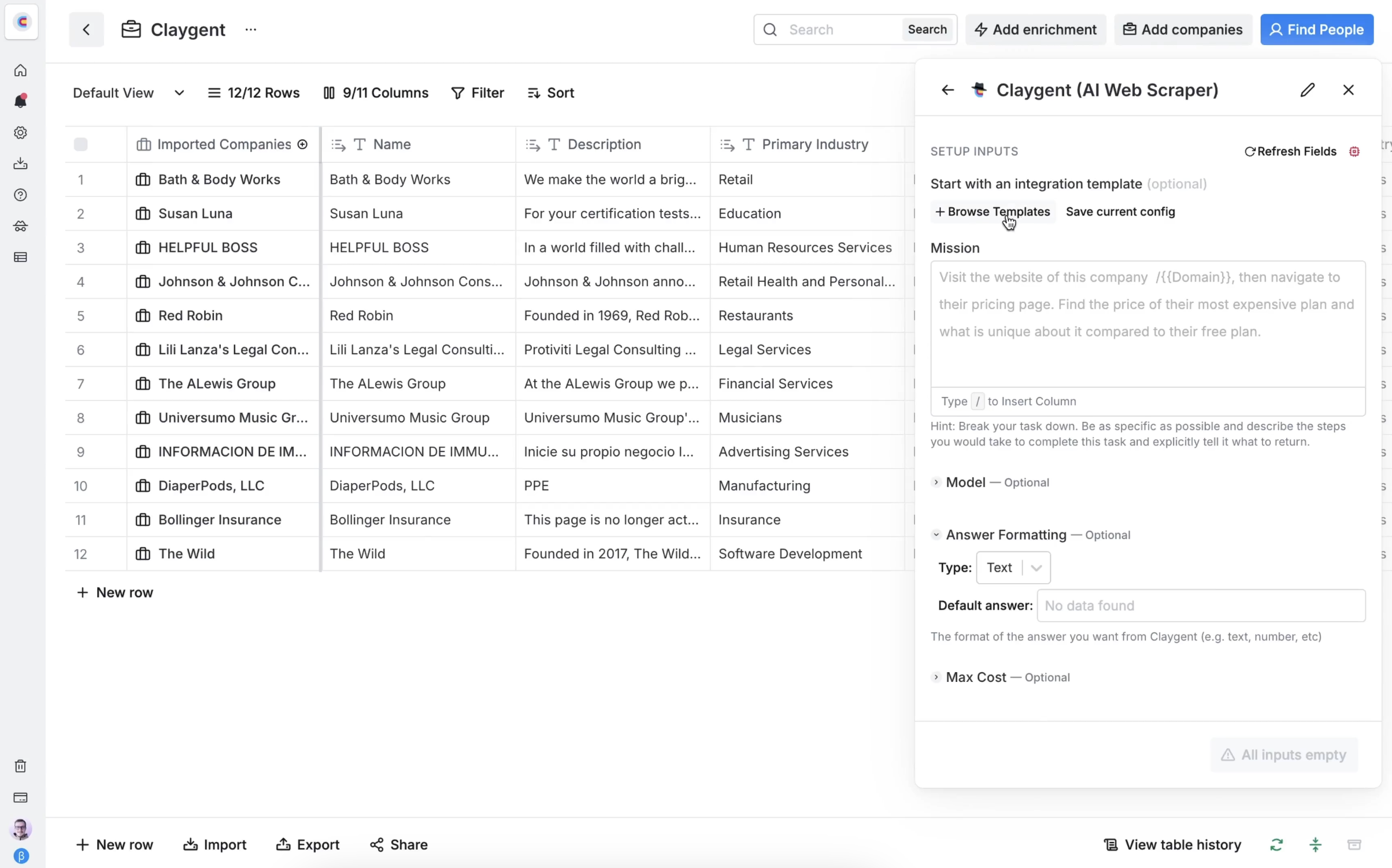 A screenshot of Clay, a sales tool.