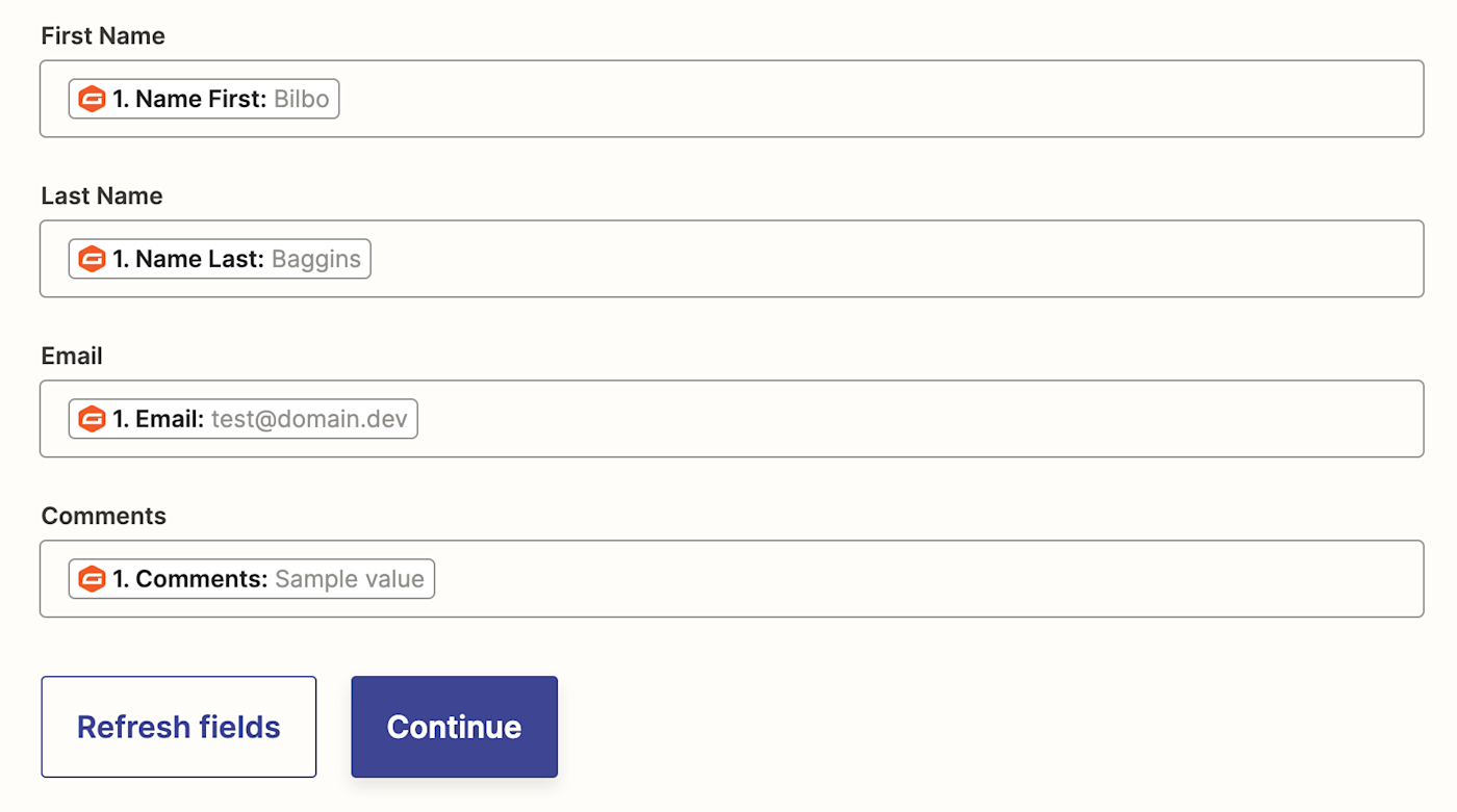 Fields that correspond to Google Sheet rows with data entered in them from Gravity Forms.