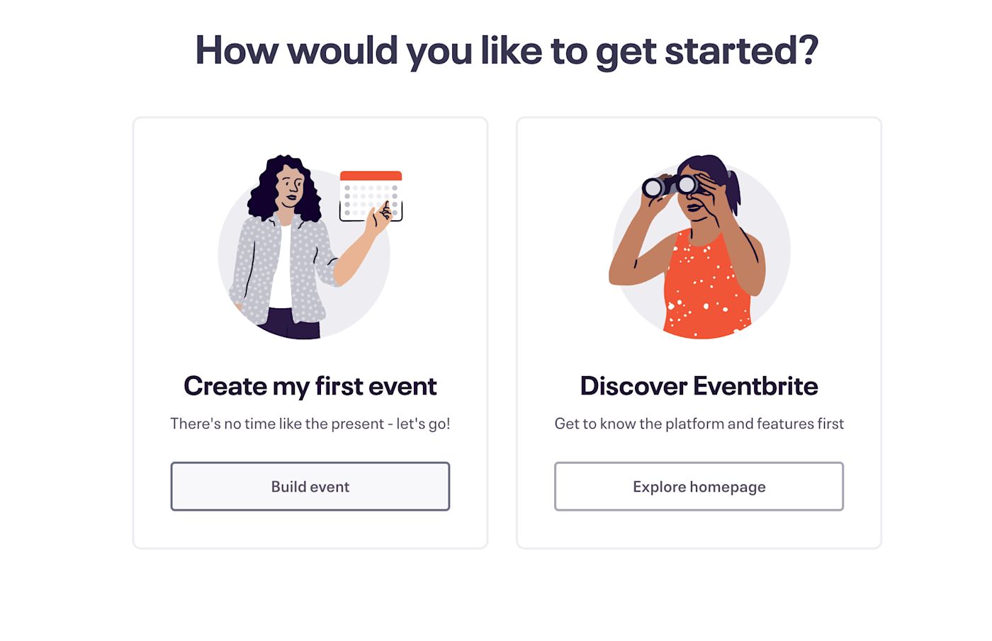 The option to take a tour of Eventbrite or create an event