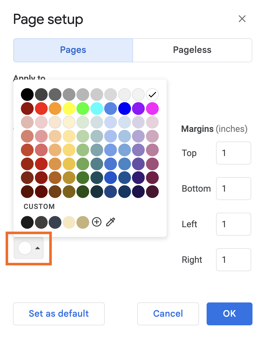 How to change the background color on Google Docs.