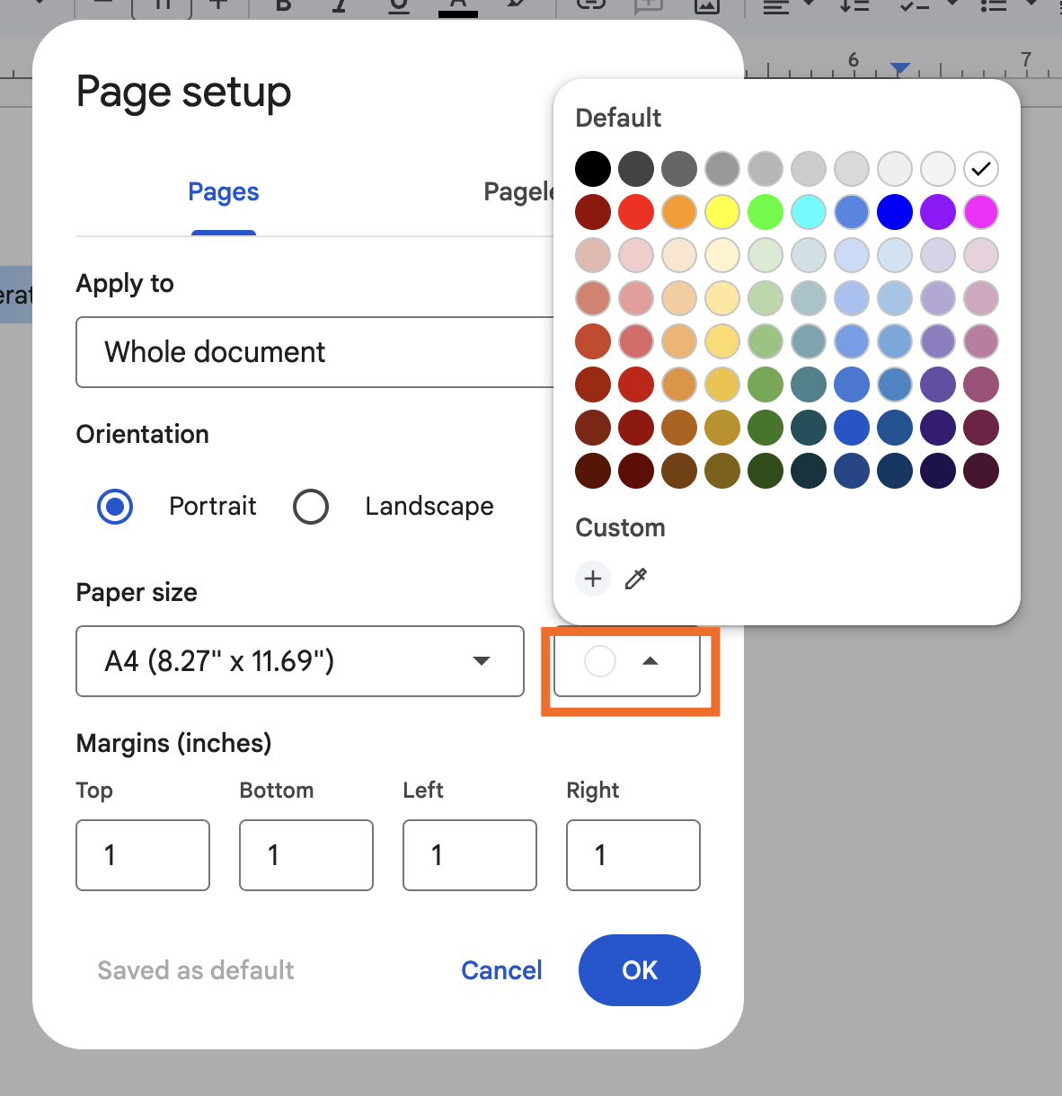 How to change the background color on Google Docs.