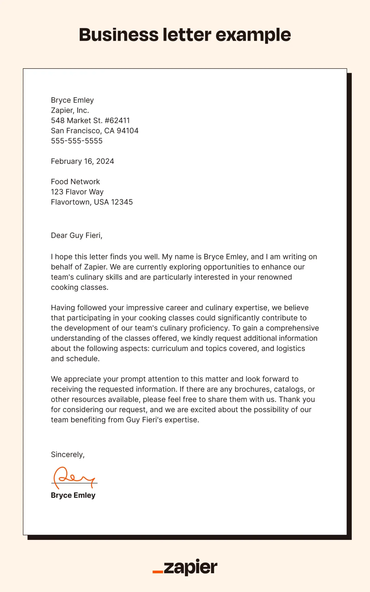 sample of a business application letter