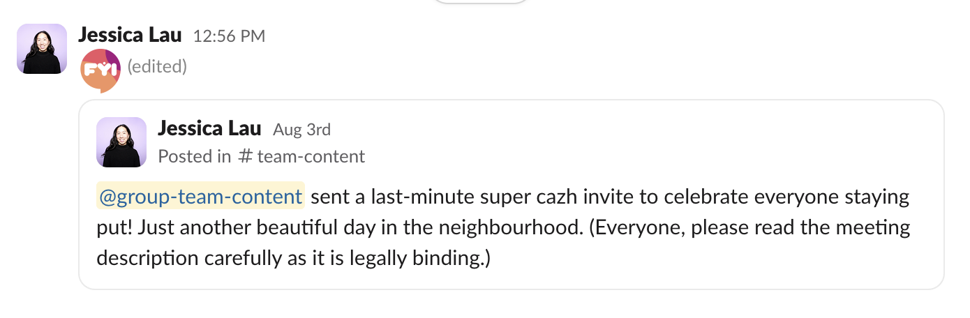 Slack message with a preview of a forwarded message.